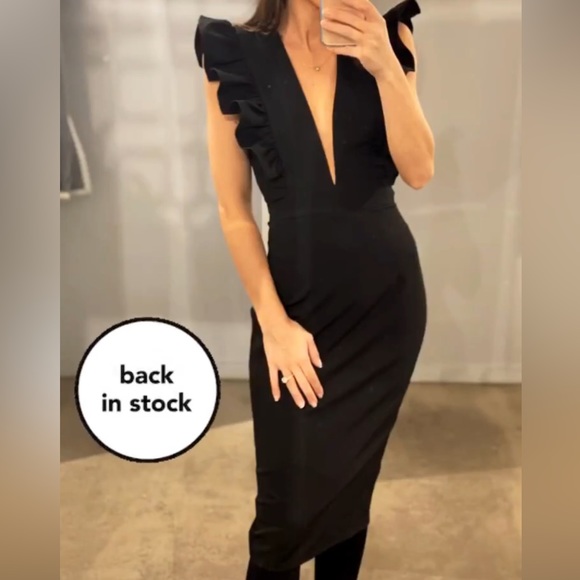 Frill Sleeve Deep Plunge LBD - Picture 4 of 5